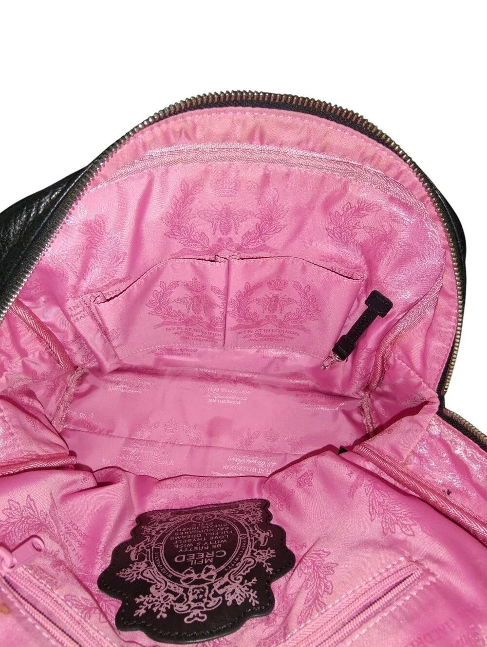 MY FLAT IN LONDON Black Pebbled Leather Dome Satchel Bag -Brighton